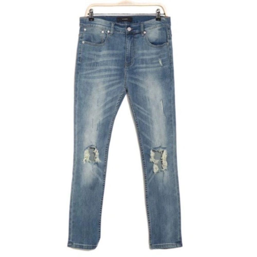 Stampd Jeans Womens Size 28 Pacific Blue Busted Knee Distressed‎ $300 Retail NEW